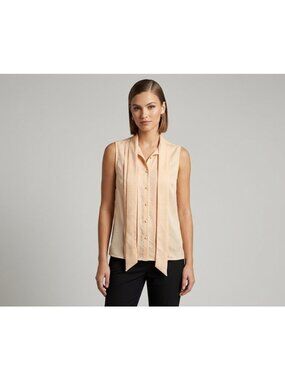 Calvin Klein Womens S Peach Chevron Textured Sleeveless Button Up Tie Blouse
